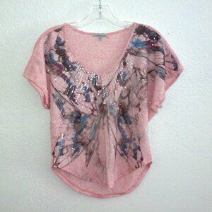 Pink Butterfly Crop Top, with clear sequins details